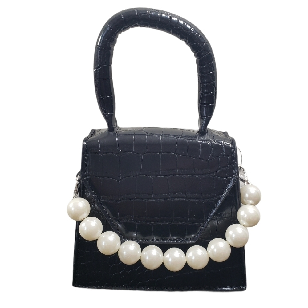 Boutique Faux Croc Black Crossbody Mini Bag Sz OS